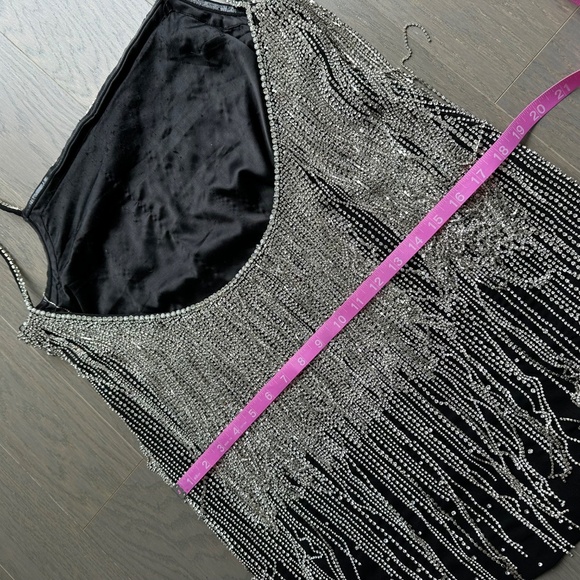 RETROFETE Juliette Embellished Crystal Fringe Black Silver Mini Dress - MEDIUM - Picture 12 of 14